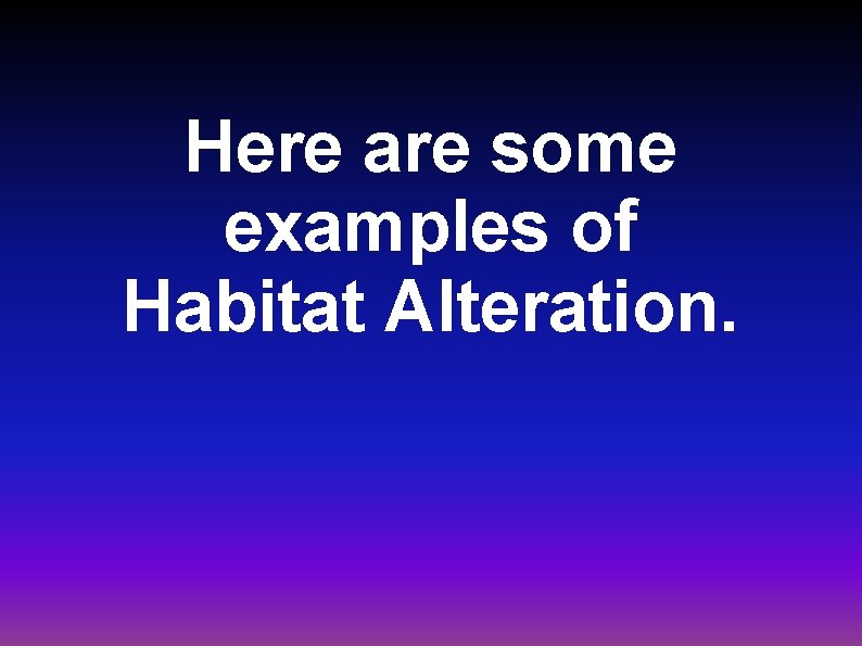 Here are some examples of Habitat Alteration. 