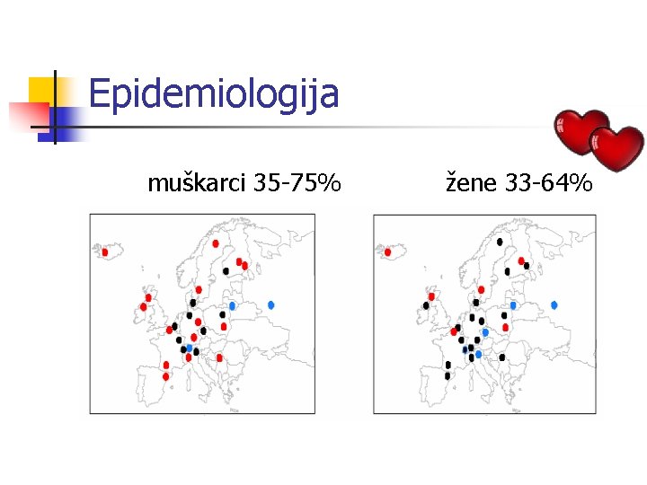 Epidemiologija muškarci 35 -75% žene 33 -64% 