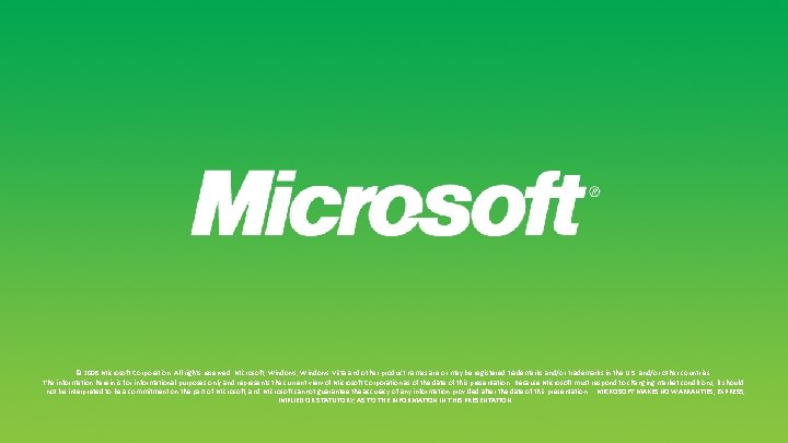 © 2008 Microsoft Corporation. All rights reserved. Microsoft, Windows Vista and other product names