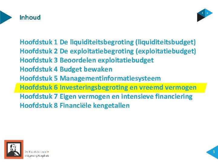 Inhoud Hoofdstuk 1 De liquiditeitsbegroting (liquiditeitsbudget) Hoofdstuk 2 De exploitatiebegroting (exploitatiebudget) Hoofdstuk 3 Beoordelen