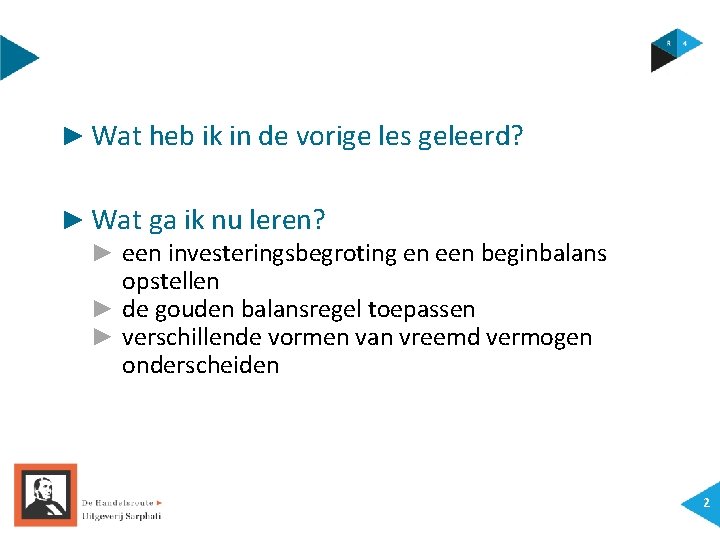 ► Wat heb ik in de vorige les geleerd? ► Wat ga ik nu