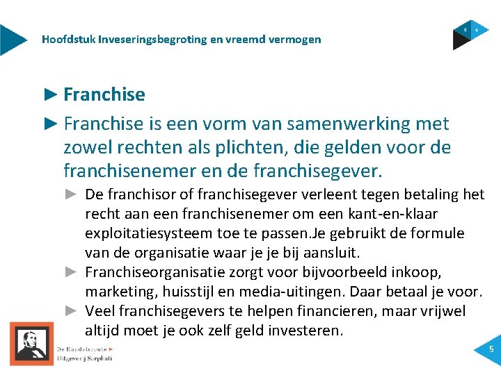 Hoofdstuk Inveseringsbegroting en vreemd vermogen ► Franchise is een vorm van samenwerking met zowel