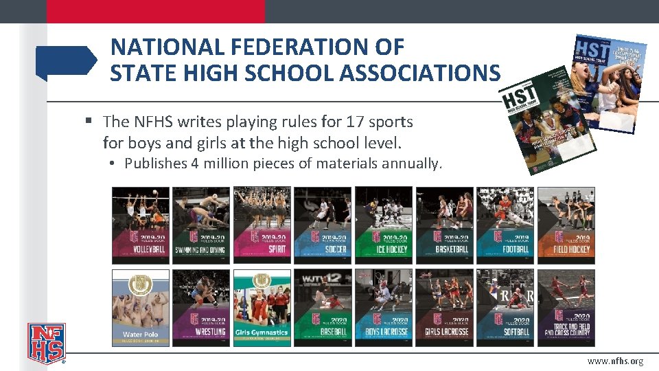 NATIONAL FEDERATION OF STATE HIGH SCHOOL ASSOCIATIONS § The NFHS writes playing rules for