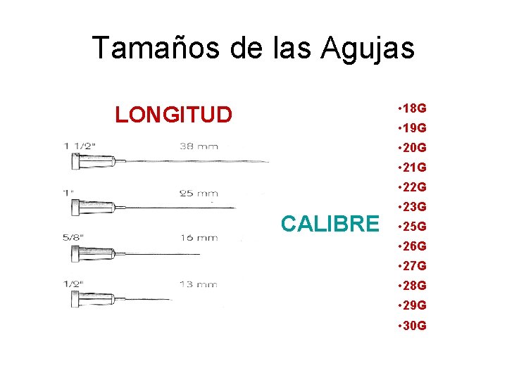 Tamaños de las Agujas • 18 G LONGITUD • 19 G • 20 G