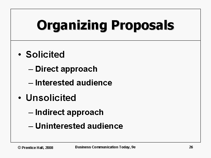 Organizing Proposals • Solicited – Direct approach – Interested audience • Unsolicited – Indirect