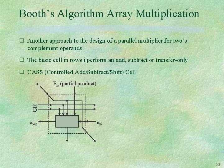 Booth’s Algorithm Array Multiplication q Another approach to the design of a parallel multiplier