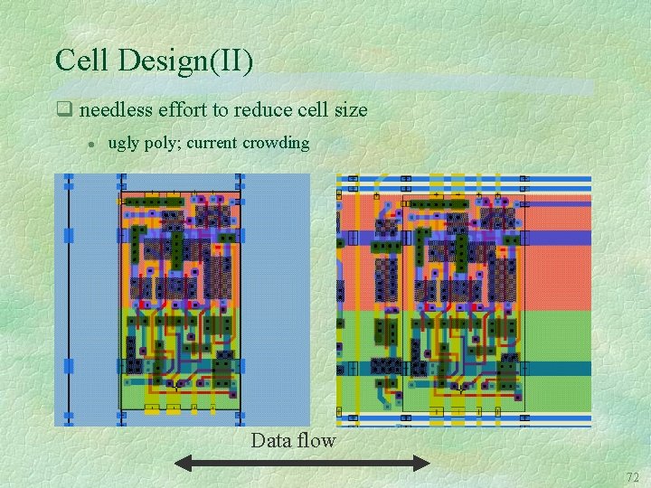 Cell Design(II) q needless effort to reduce cell size l ugly poly; current crowding