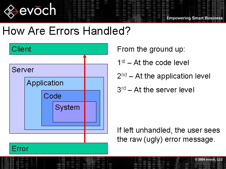 How Are Errors Handled? Client From the ground up: 1 st – At the