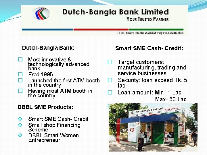 Dutch-Bangla Bank: � Most innovative & technologically advanced bank � Estd. 1995 � Launched