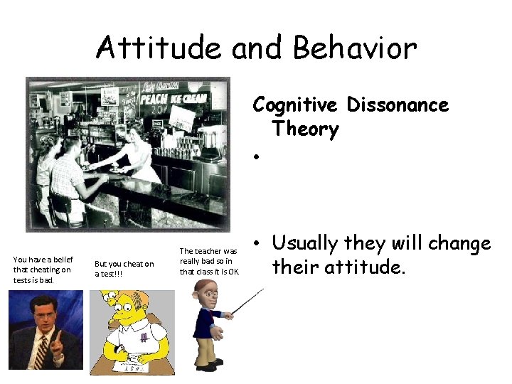 Attitude and Behavior Cognitive Dissonance Theory • You have a belief that cheating on