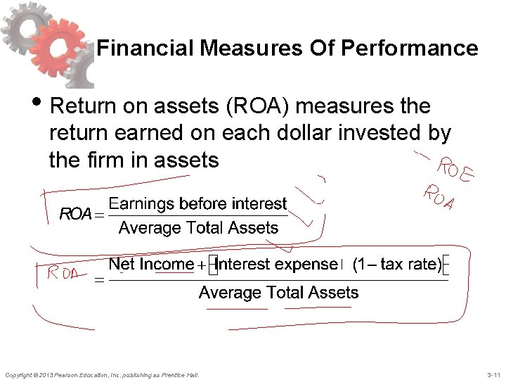 Financial Measures Of Performance • Return on assets (ROA) measures the return earned on
