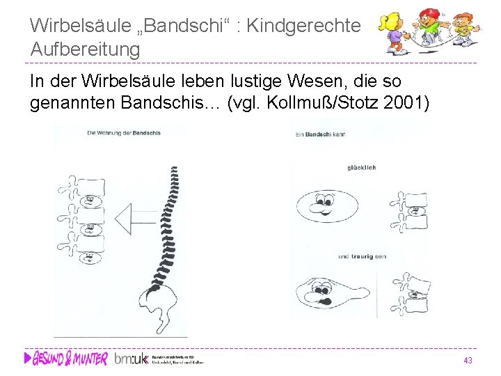 Wirbelsäule „Bandschi“ : Kindgerechte Aufbereitung In der Wirbelsäule leben lustige Wesen, die so genannten Wirbelsäule „Bandschi“ : Kindgerechte Aufbereitung In der Wirbelsäule leben lustige Wesen, die so genannten