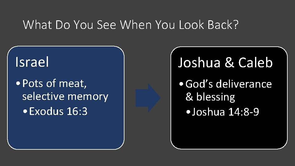 What Do You See When You Look Back? Israel Joshua & Caleb • Pots