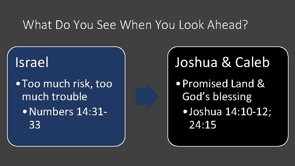 What Do You See When You Look Ahead? Israel Joshua & Caleb • Too