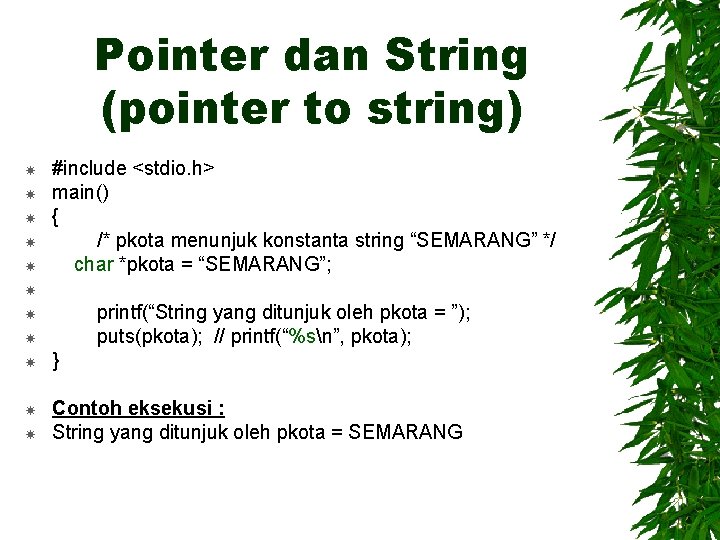 Pointer dan String (pointer to string) #include <stdio. h> main() { /* pkota menunjuk