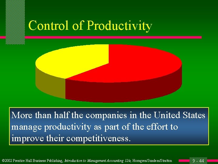Control of Productivity More than half the companies in the United States manage productivity