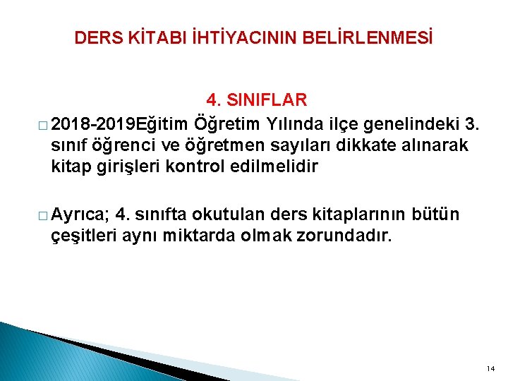 DERS KİTABI İHTİYACININ BELİRLENMESİ 4. SINIFLAR � 2018 -2019 Eğitim Öğretim Yılında ilçe genelindeki