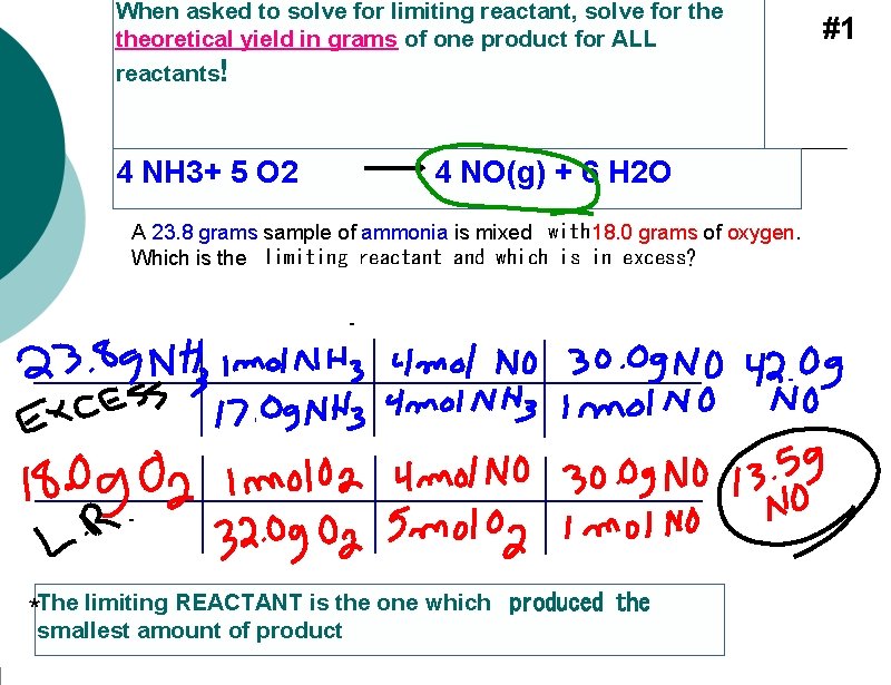 When asked to solve for limiting reactant, solve for theoretical yield in grams of