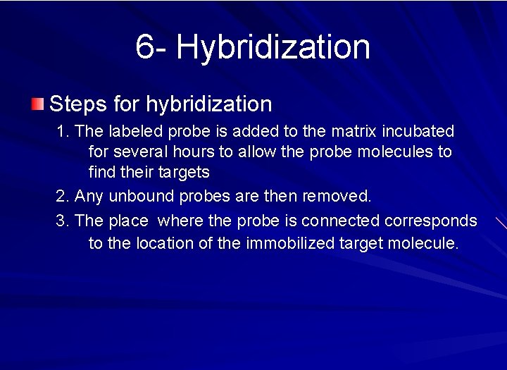 6 - Hybridization Steps for hybridization 1. The labeled probe is added to the