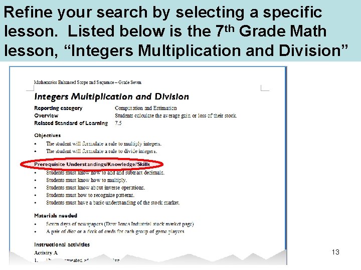 Refine your search by selecting a specific lesson. Listed below is the 7 th