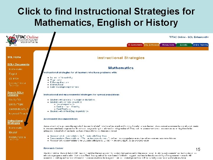 Click to find Instructional Strategies for Mathematics, English or History 15 