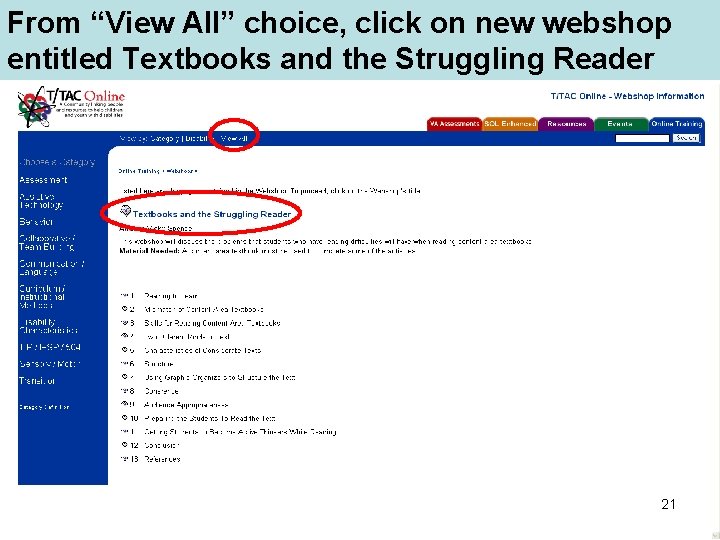 From “View All” choice, click on new webshop entitled Textbooks and the Struggling Reader