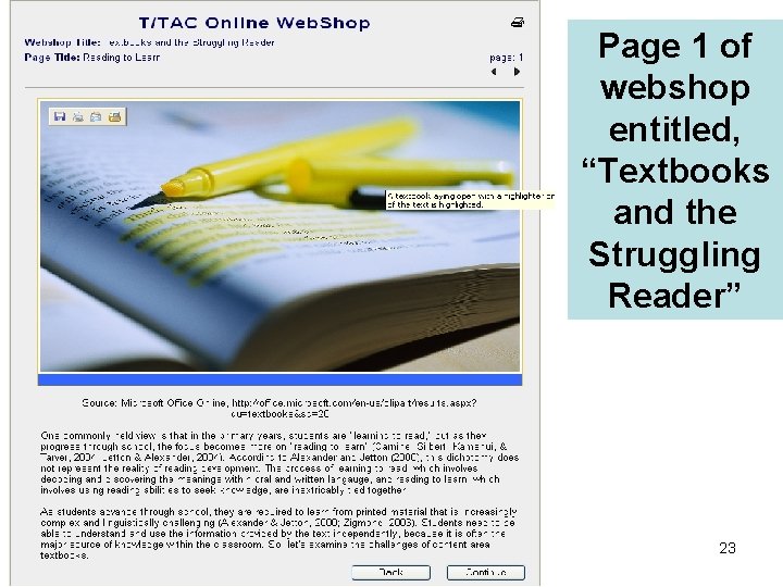 Page 1 of webshop entitled, “Textbooks and the Struggling Reader” 23 