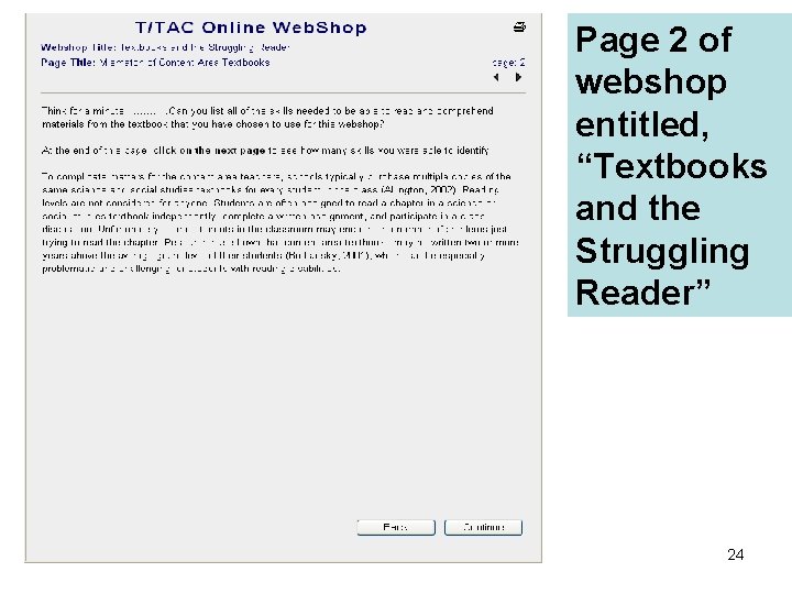 Page 2 of webshop entitled, “Textbooks and the Struggling Reader” 24 