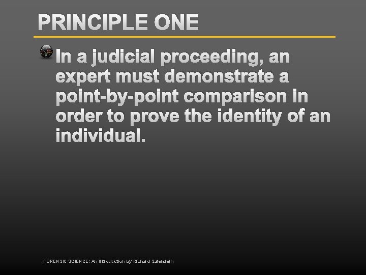 PRINCIPLE ONE In a judicial proceeding, an expert must demonstrate a point-by-point comparison in