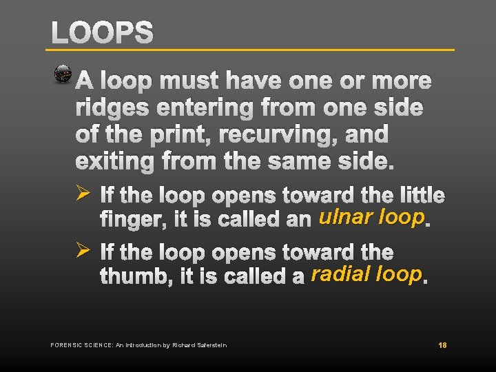 LOOPS A loop must have one or more ridges entering from one side of