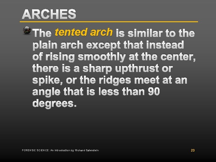 ARCHES The tented arch is similar to the plain arch except that instead of