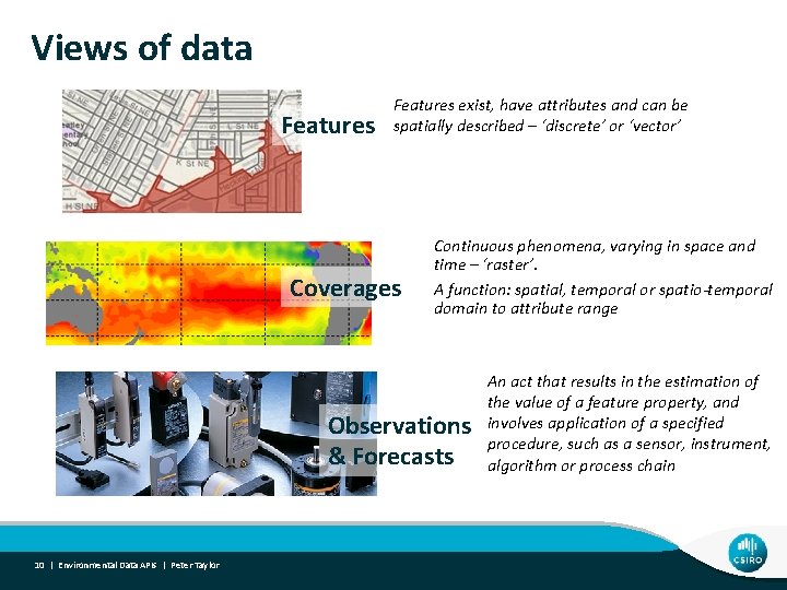 Views of data Features exist, have attributes and can be spatially described – ‘discrete’