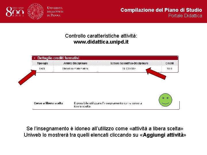 Compilazione del Piano di Studio Portale Didattica Controllo caratteristiche attività: www. didattica. unipd. it