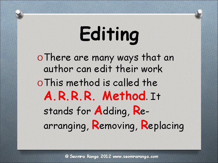 Editing O There are many ways that an author can edit their work O