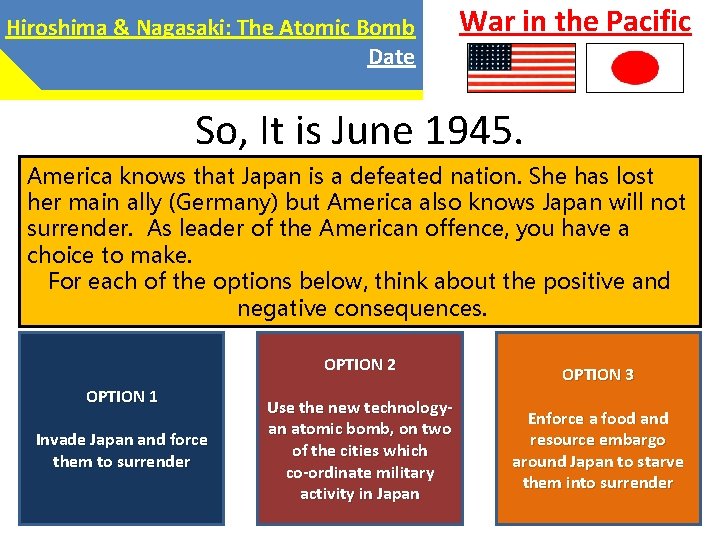 Hiroshima & Nagasaki: The Atomic Bomb Date War in the Pacific So, It is