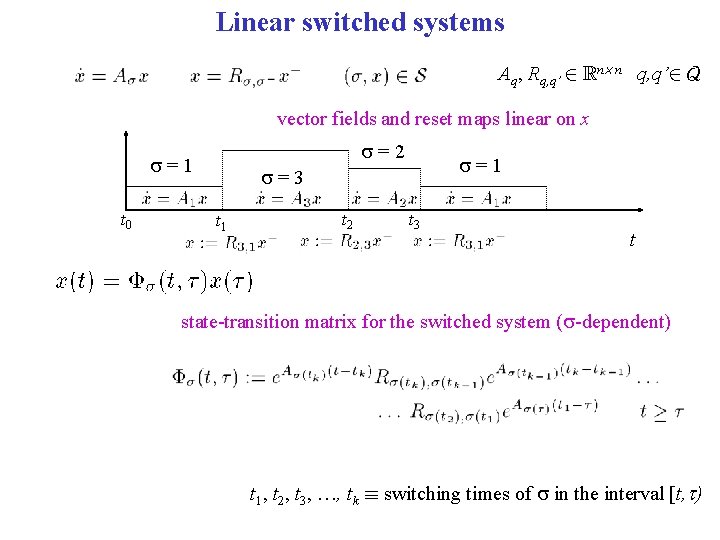 Linear switched systems Aq, Rq, q’ 2 Rn£ n q, q’ 2 Q vector