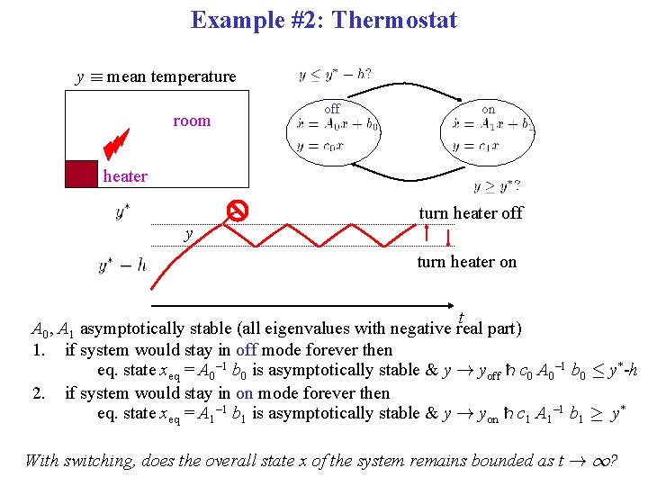 Example #2: Thermostat y ´ mean temperature room off on heater turn heater off