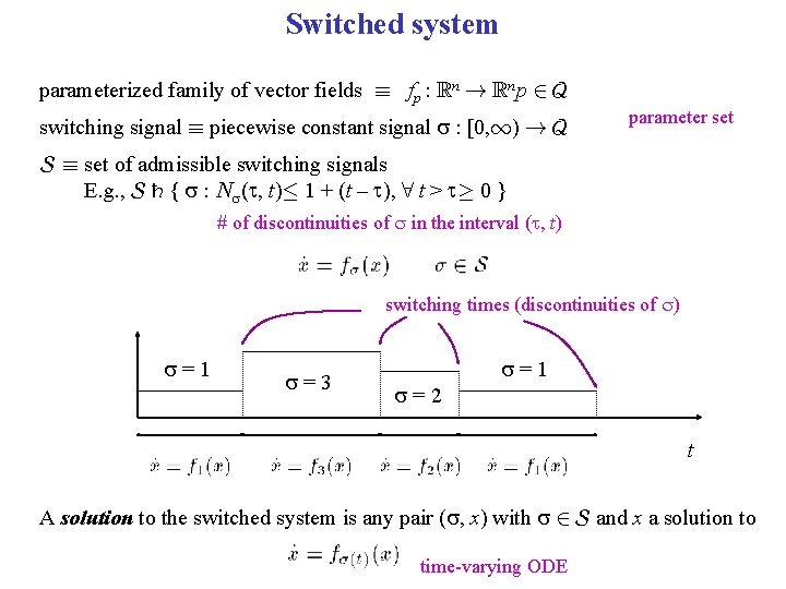 Switched system parameterized family of vector fields ´ fp : Rn ! Rn p