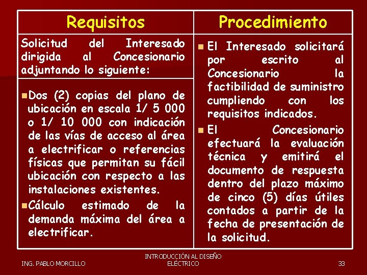 Requisitos Procedimiento Solicitud del Interesado dirigida al Concesionario adjuntando lo siguiente: n. Dos (2)