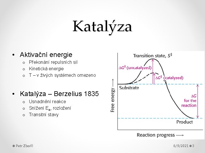 Katalýza • Aktivační energie o Překonání repulsních sil o Kinetická energie o T –