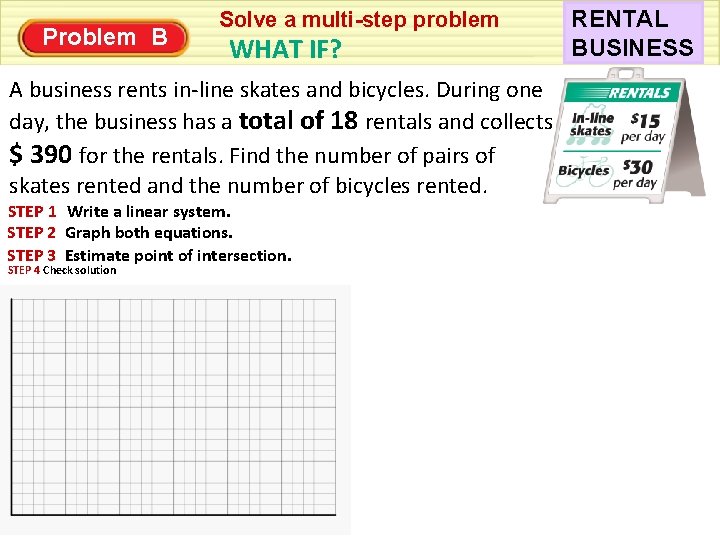 Problem B Solve a multi-step problem WHAT IF? A business rents in-line skates and