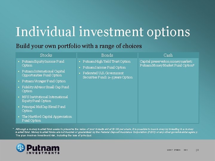 Individual investment options Build your own portfolio with a range of choices Stocks •