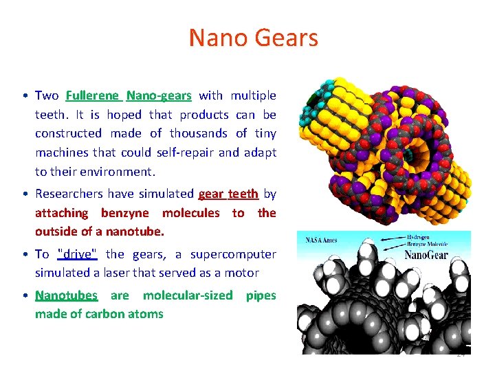 Nano Gears • Two Fullerene Nano-gears with multiple teeth. It is hoped that products