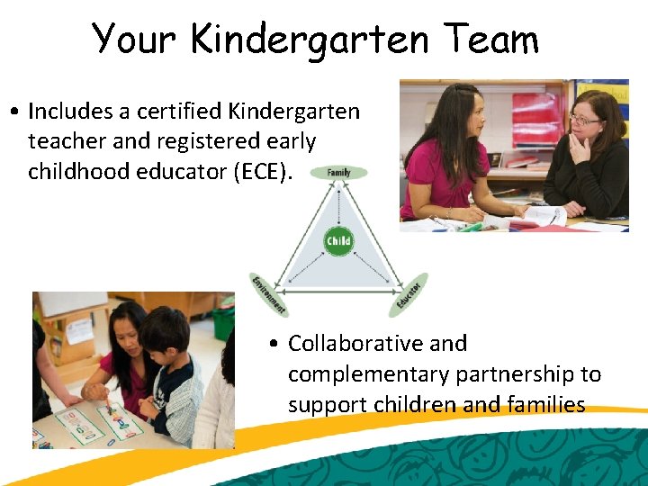 Your Kindergarten Team • Includes a certified Kindergarten teacher and registered early childhood educator