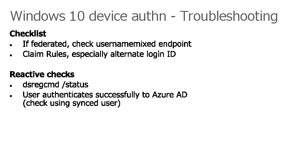 Windows 10 device authn - Troubleshooting 
