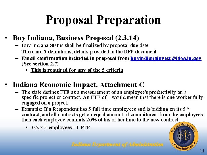Proposal Preparation • Buy Indiana, Business Proposal (2. 3. 14) – Buy Indiana Status