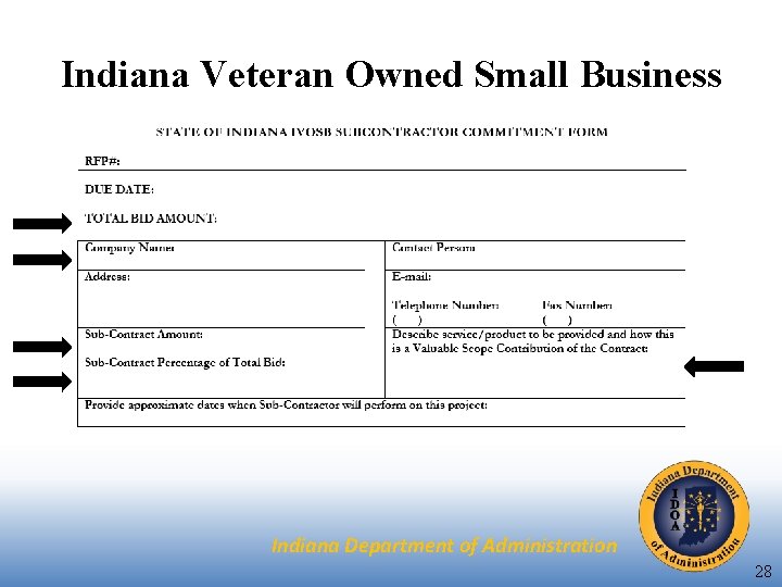 Indiana Veteran Owned Small Business Indiana Department of Administration 28 