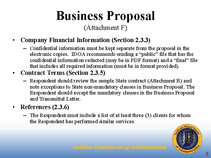 Business Proposal (Attachment F) • Company Financial Information (Section 2. 3. 3) – Confidential