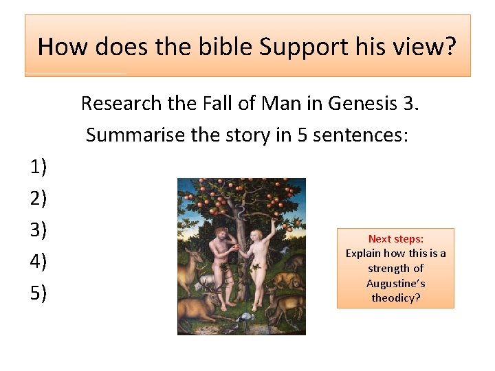 How does the bible Support his view? Research the Fall of Man in Genesis