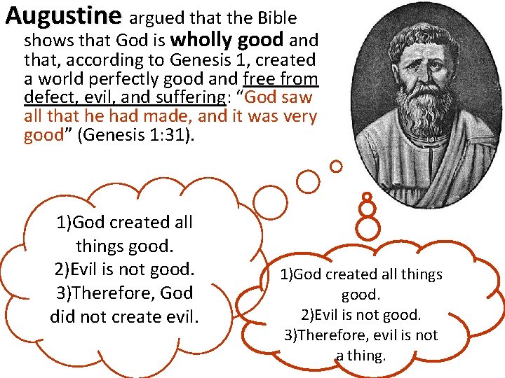 Augustine argued that the Bible shows that God is wholly good and that, according
